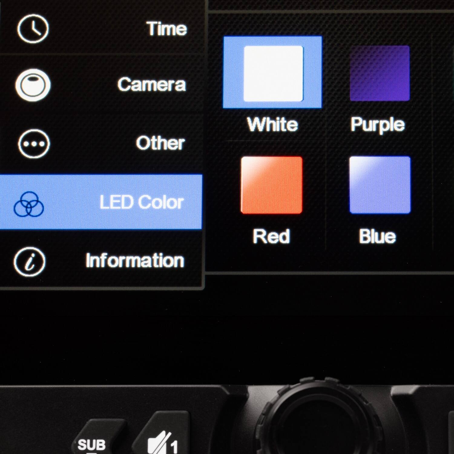 Time, Camera, Other, LED Color, Information, White, Purple, Red, Blue, SUB, 1