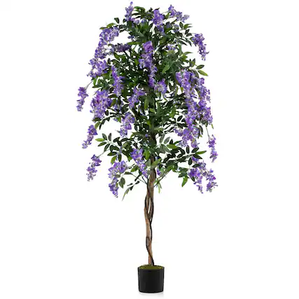 Front. Costway - Costway 6 FT Artificial Wisteria Tree Set of 1 with Natural Trunks Purple Lifelike Flowers for Porch - Purple+Natural+Black.