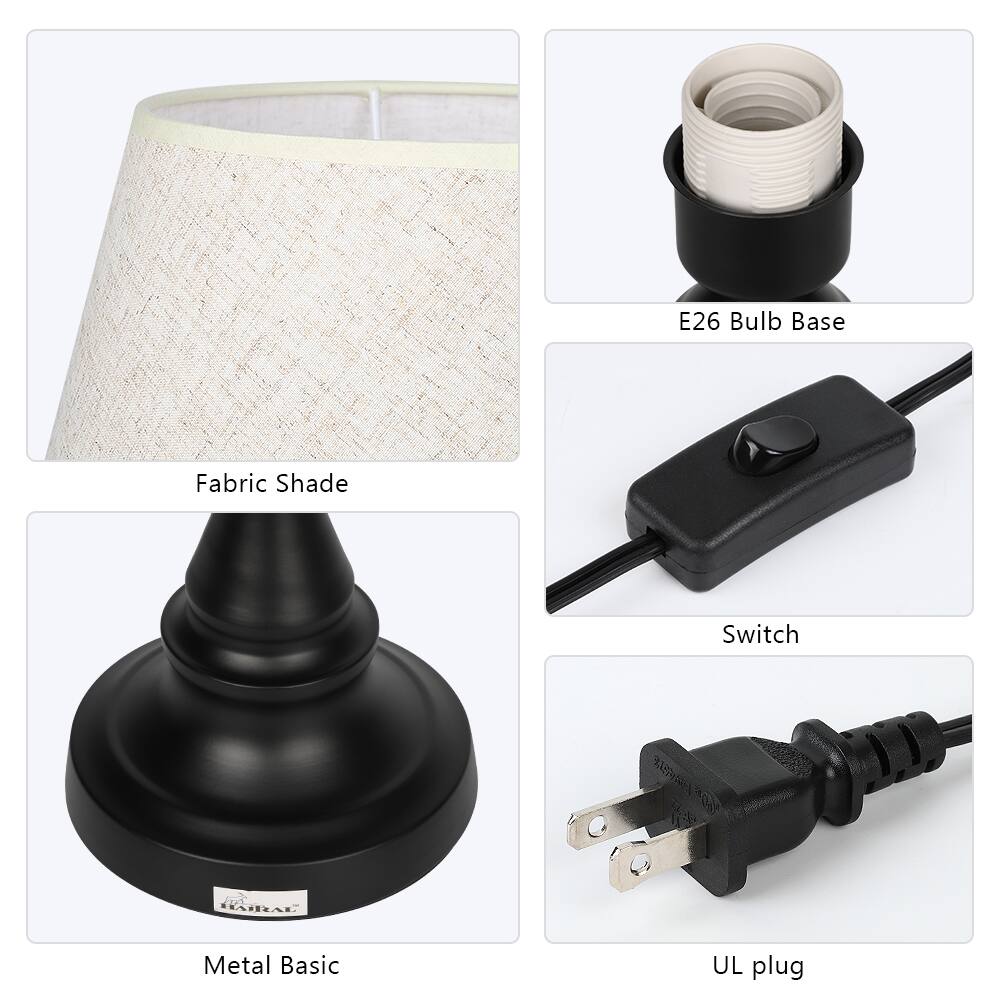 - Fabric Shade
- E26 Bulb Base
- Metal Basic
- Switch
- UL plug