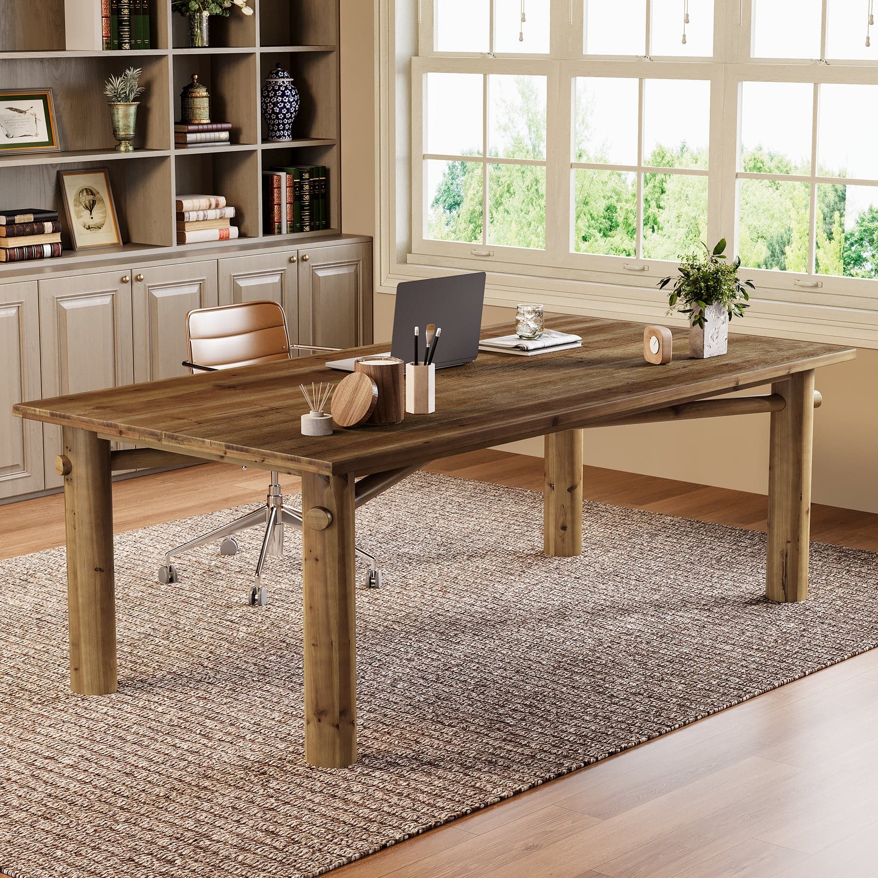 Tribesigns - Office Executive Desk with Solid Wood Construction, for Computer Work and Writing in Home Offices - Brown