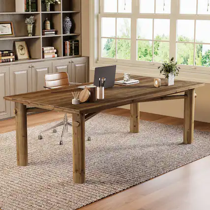 Front. Tribesigns - Office Executive Desk with Solid Wood Construction, for Computer Work and Writing in Home Offices - Brown.