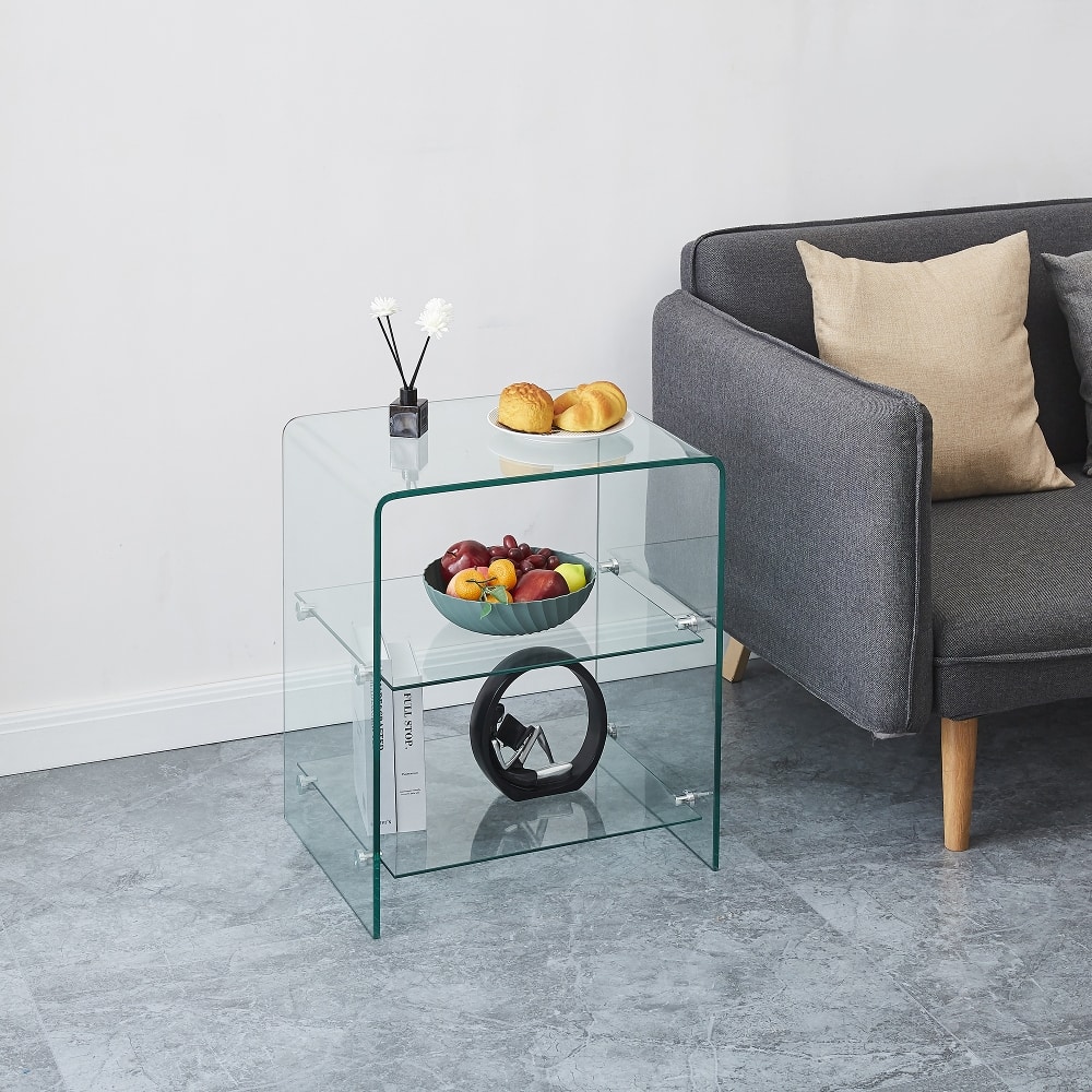 Loheer - Tempered Glass Side Table Sofa Table Transparent End Table Bent Glass Couch Desk for Living Room - Clear price history on PriceWatchPro