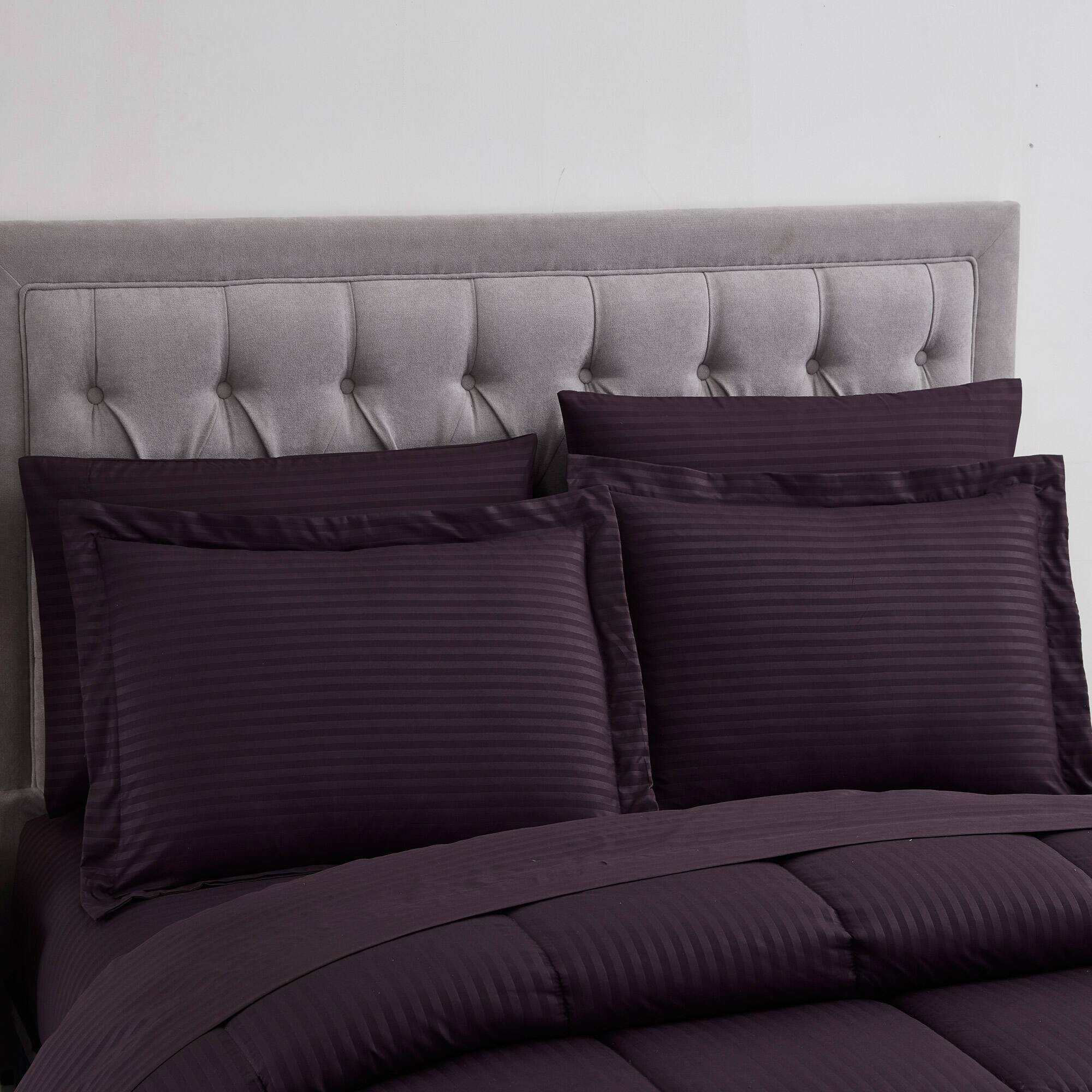 Angle. Sweet Home Collection - 8 Piece Embossed Dobby Stripe Bed in a Bag All Season Complete Set with Sheets - Queen - Purple.