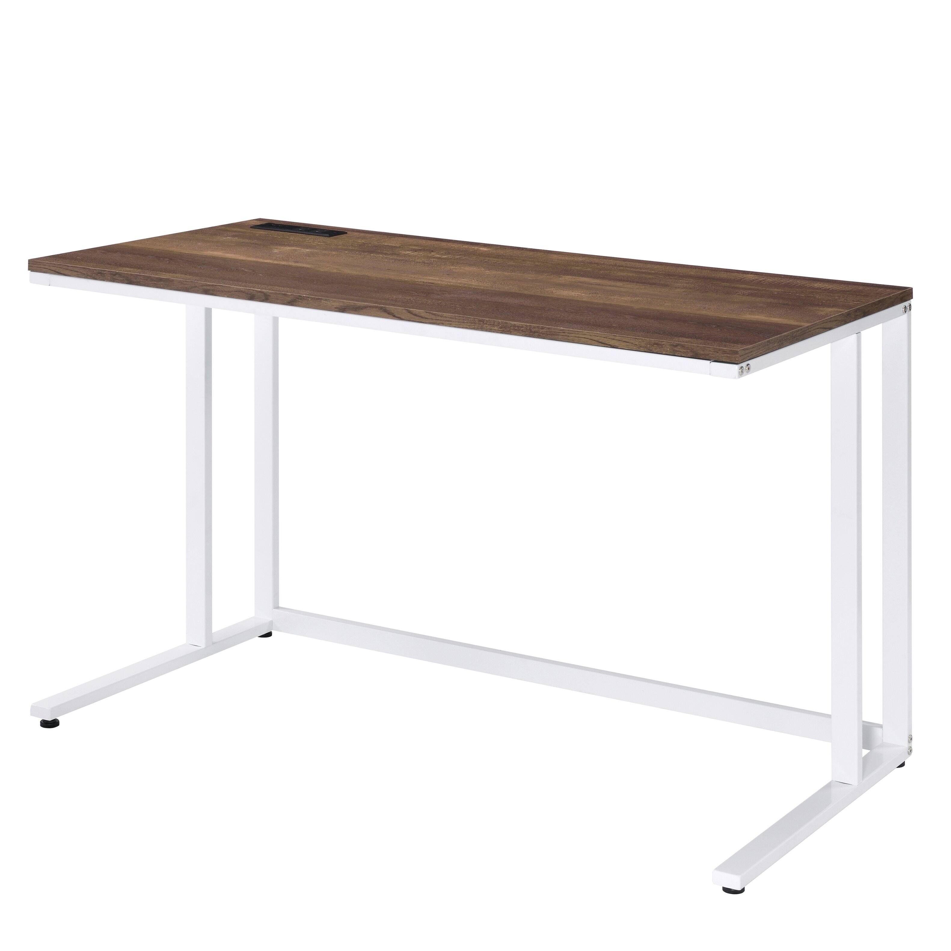 Angle. Tiramisubest - Walnut and White Writing Desk with USB Port - White+Walnut.
