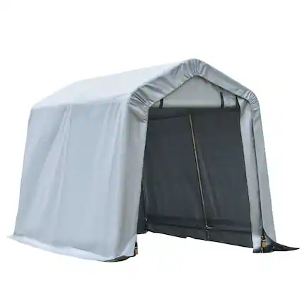Front. Outsunny - 6' x 8' Carport Portable Garage, Heavy Duty Storage Tent, Patio Storage Shelter w/ Anti-UV PE Cover - Light Gray.