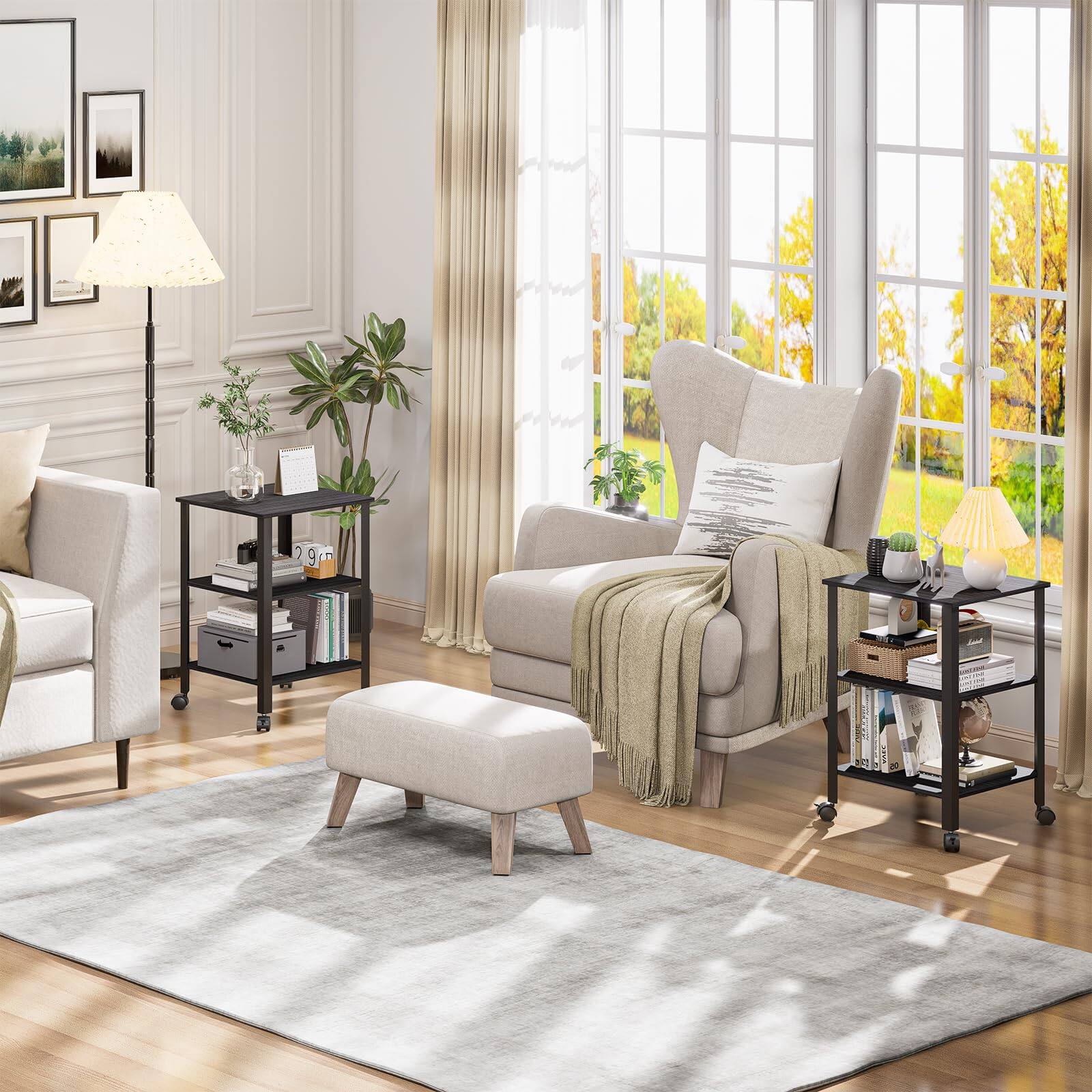 Left. PO3TICJUNKI3 - Side Table End With Wheels Printer Stand 3-tier Storage Bedside Bedroom Office Kitchen Metal Frame Easy Ass... - 3 Shelf Grey.