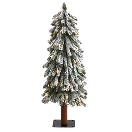 BreeBe - 3’ Flocked Grand Alpine Xmas Tree w/50 Lights & 193 Tips - White, Green