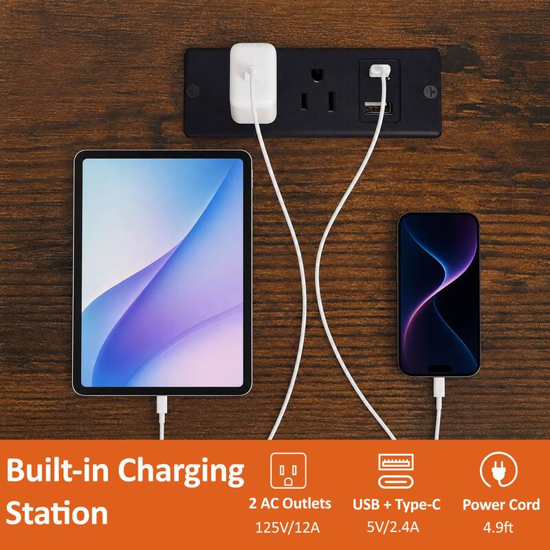 Built-in Charging Station

2 AC Outlets
125V/12A

USB + Type-C
5V/2.4A

Power Cord
4.9ft
