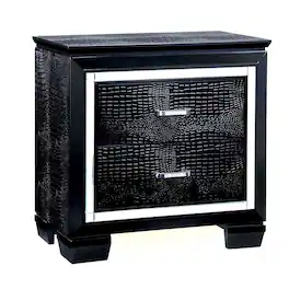 Manhattan Lane - 30 Inch Textured Nightstand, 2 Drawers, Mirror Trim - Black