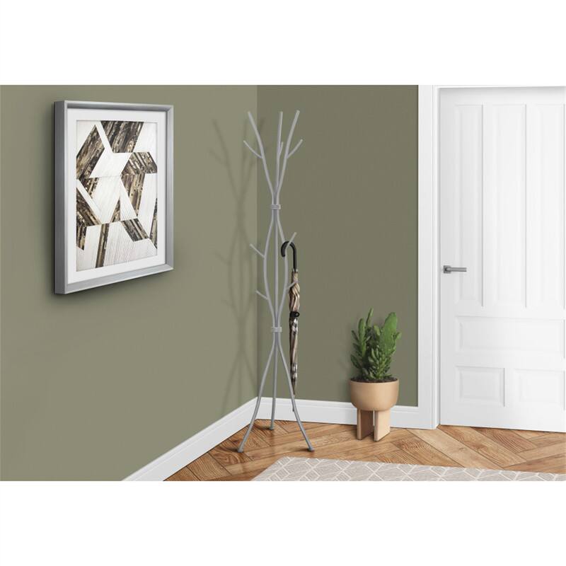 Angle. ALEXOUN - Metal Branch Design Coat Rack, Hall Tree, Free Standing with 11 Hooks, Ideal for Entryway and Bedroom, 74" Height, - Silver.
