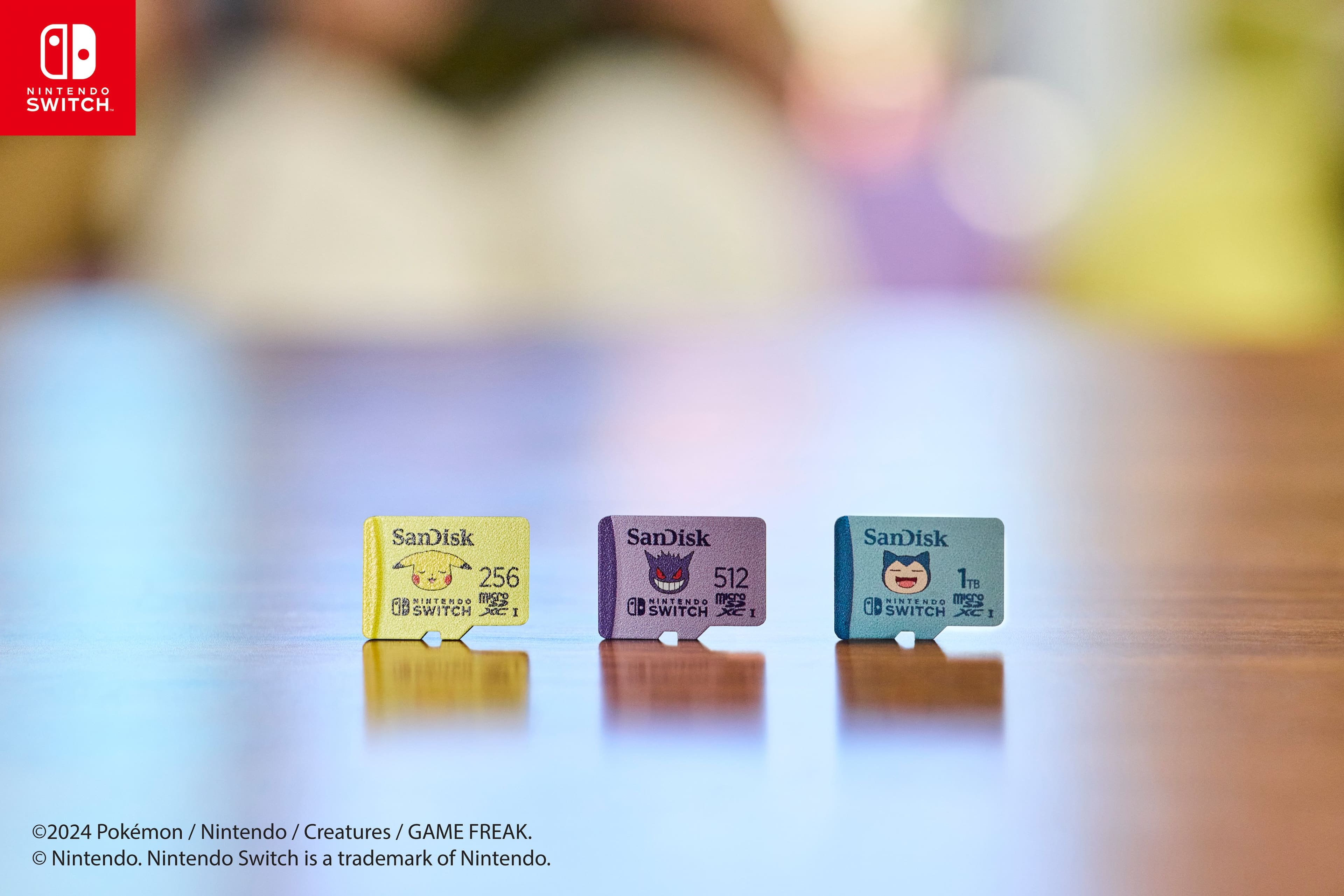 The text on the image reads:
"aD NINTENDO SWITCH. SanDisk 256 MINTENDO Ms O8 SWITCH XC I SanDisk 512 NINTENDO m OD SWITCH XC I SanDisk 1TB TB NINTENDO MsCo 0D SWITCH XC I 2024 Pokmon okmon /Nintendo/Creatures/GAME FREAK. Nintendo. Nintendo Switch is a trademark of Nintendo."
The text is grouped as follows:
1. "aD NINTENDO SWITCH.": This is a statement about the Nintendo Switch.
2. "SanDisk 256 MINTENDO Ms O8 SWITCH XC I": This is a description of a SanDisk memory card for the Nintendo Switch.
3. "SanDisk 512 NINTENDO m OD SWITCH XC I": This is a description of a SanDisk memory card for the Nintendo Switch.
4. "SanDisk 1TB TB NINTENDO MsCo 0D SWITCH XC I": This is a description of a SanDisk memory card for the Nintendo Switch.
5. "2024 Pokmon okmon /Nintendo/Creatures/GAME FREAK.": This is a statement about the Pokemon franchise and its creators.
6. "Nintendo.": This is a statement about the Nintendo company.
7. "Nintendo Switch is a trademark of Nintendo.": This is a statement about the Nintendo Switch trademark.