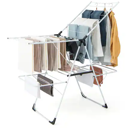 Front. Gymax - Gymax Folding Clothes Drying Rack 2-Tier Metal Laundry Drying Rack Laundry Drying Rack - White.