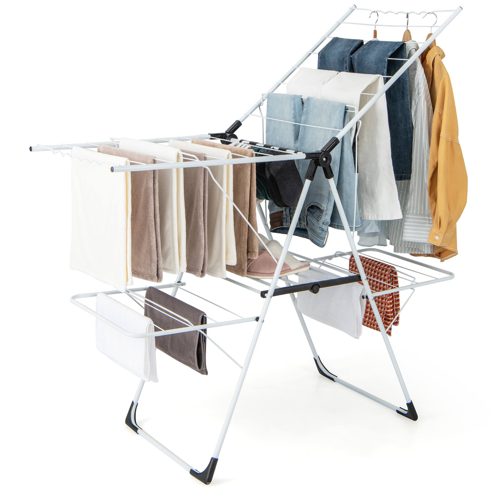 Front. Gymax - Gymax Folding Clothes Drying Rack 2-Tier Metal Laundry Drying Rack Laundry Drying Rack - White.