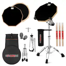 5 CORE - 5Core Drum Practice Pad Set 12" Snare Drumming Stand 2 Sided Silent Drummer Kit - Black
