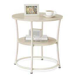 Songmics Home - 21.7-Inch Round Side Table, 2-Tier End Table, Nightstand with Steel Frame, Spacious Top, for Small Spaces - Natural Beige
