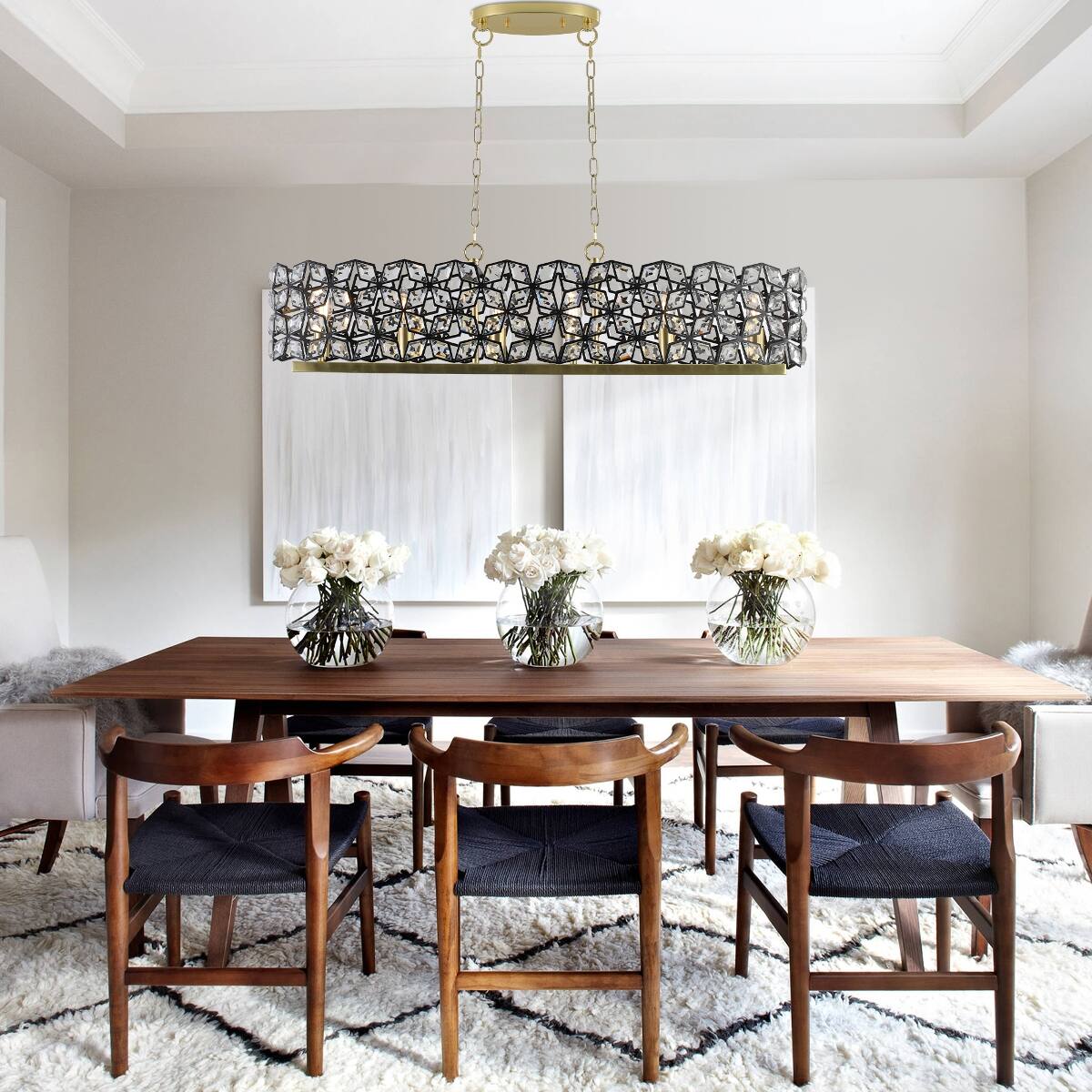 Loheer Crystal Pendant Chandelier, Black and Gold Geometric Modern ...