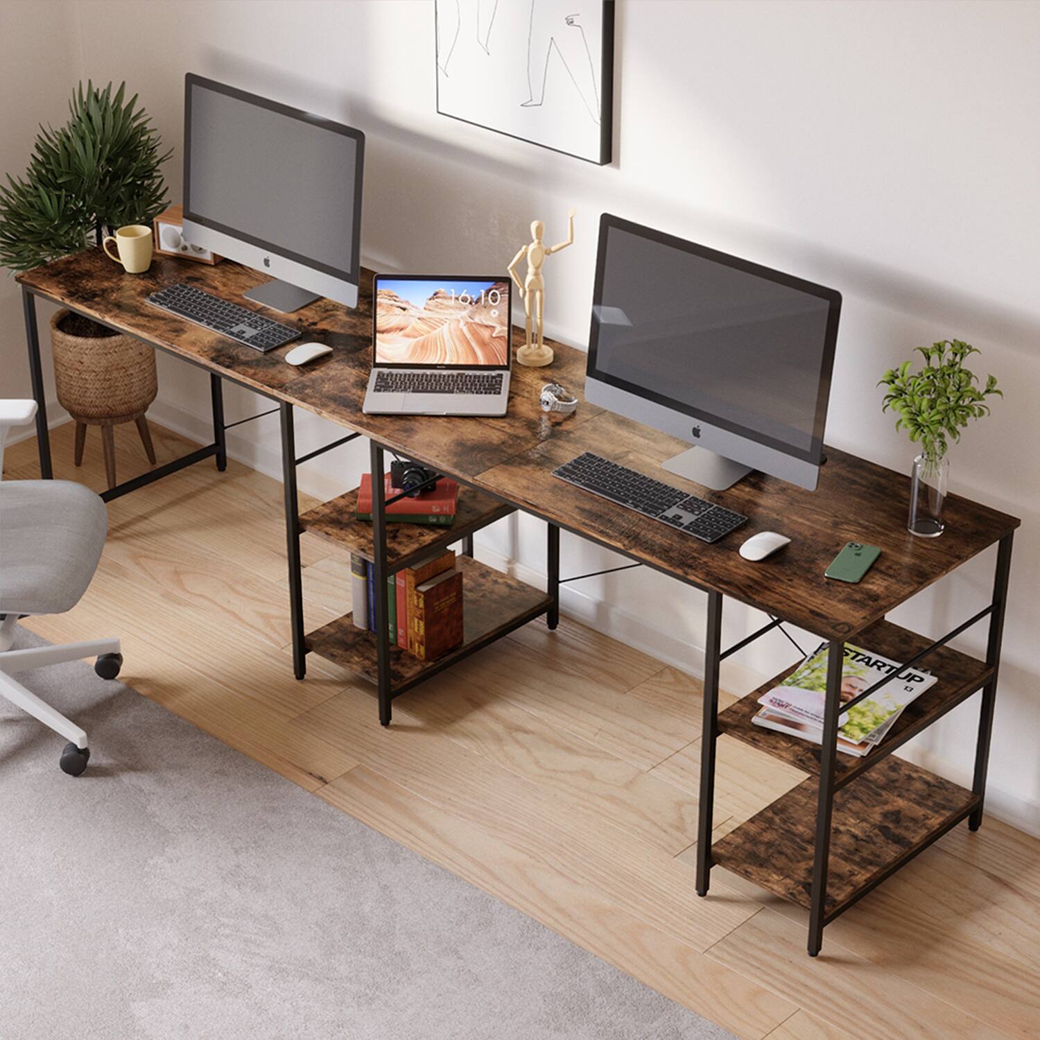 Alt View 13. Bestier - Bestier 59inch L Shaped Desk with Shelves Home Office Gaming Computer Desk - Brown.