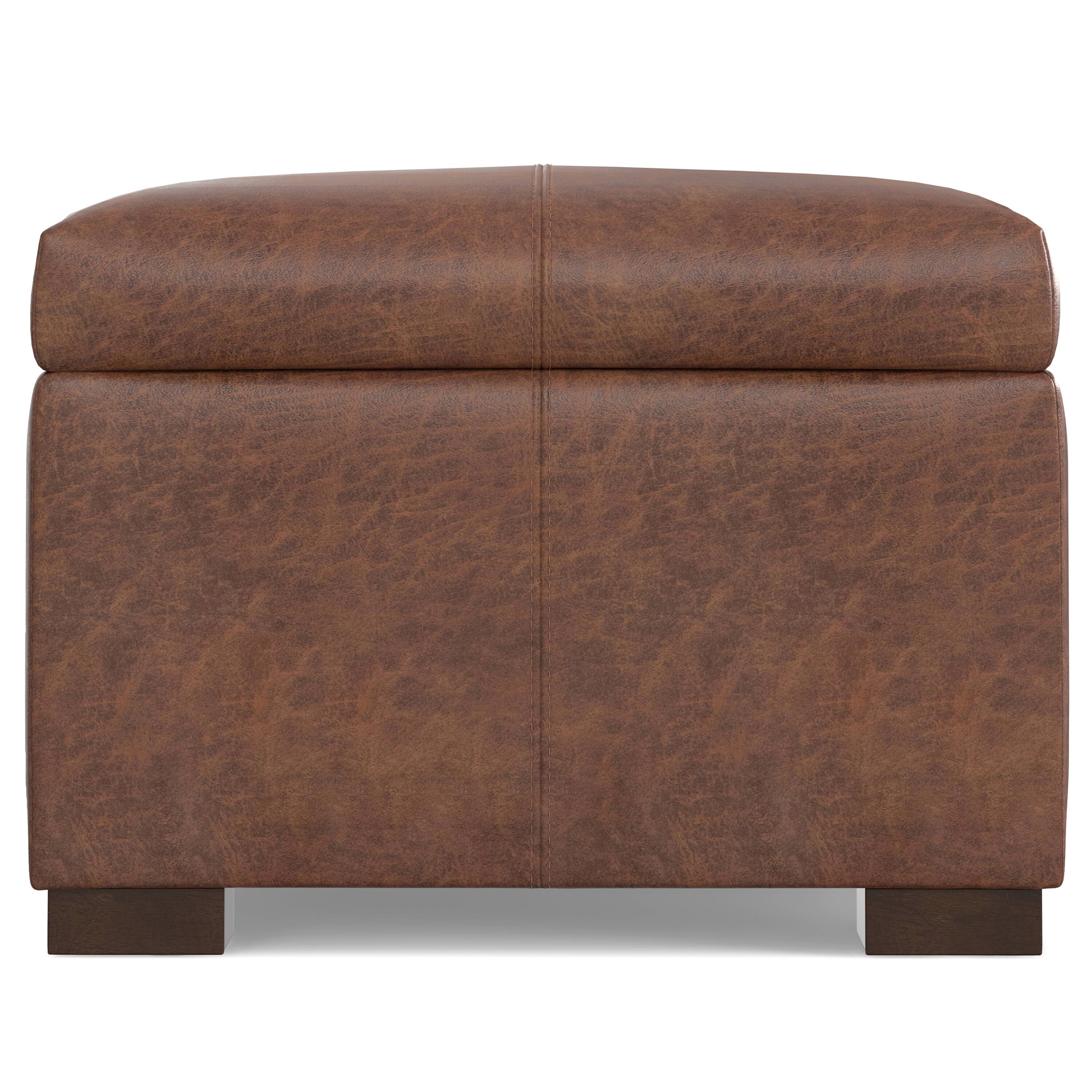 Alt View 2. Simpli Home - Gabbie 48 inch Wide Rectangular Storage Ottoman in Distressed Saddle Brown Vegan Leather - Distressed Saddle Brown.