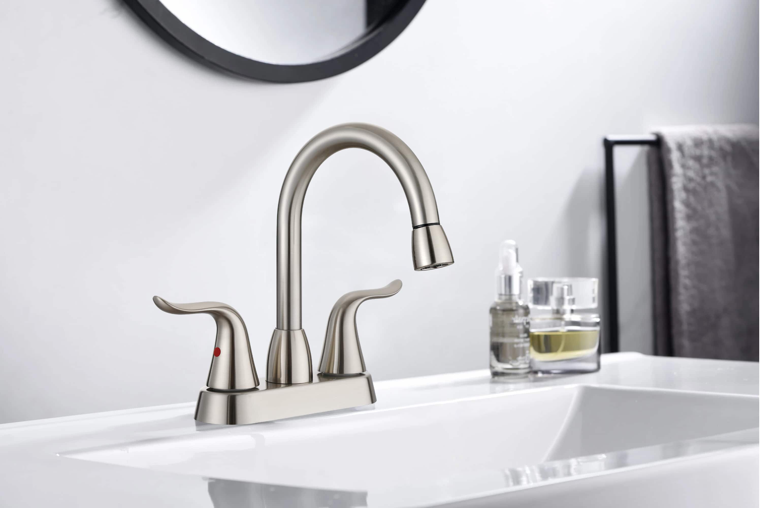 Bothwa Home - Pull-out Bathroom Faucet For bathroom Sink With Two Handles And Supply Lines - Brushed Nickel