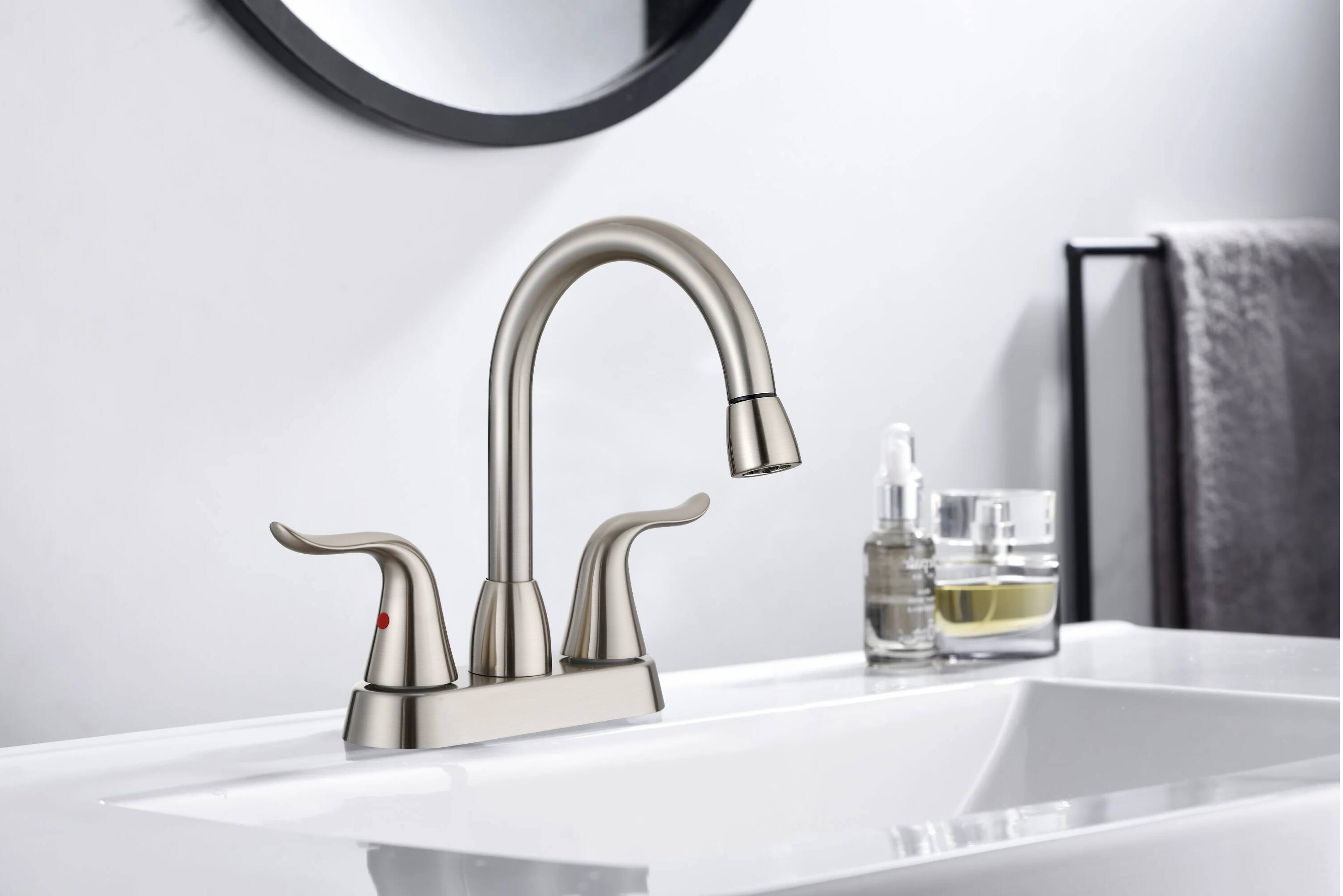 Front. Bothwa Home - Bothwa home Pull-out Bathroom Faucet For bathroom Sink  With Two Handles And Supply Lines - Brushed Nickel.