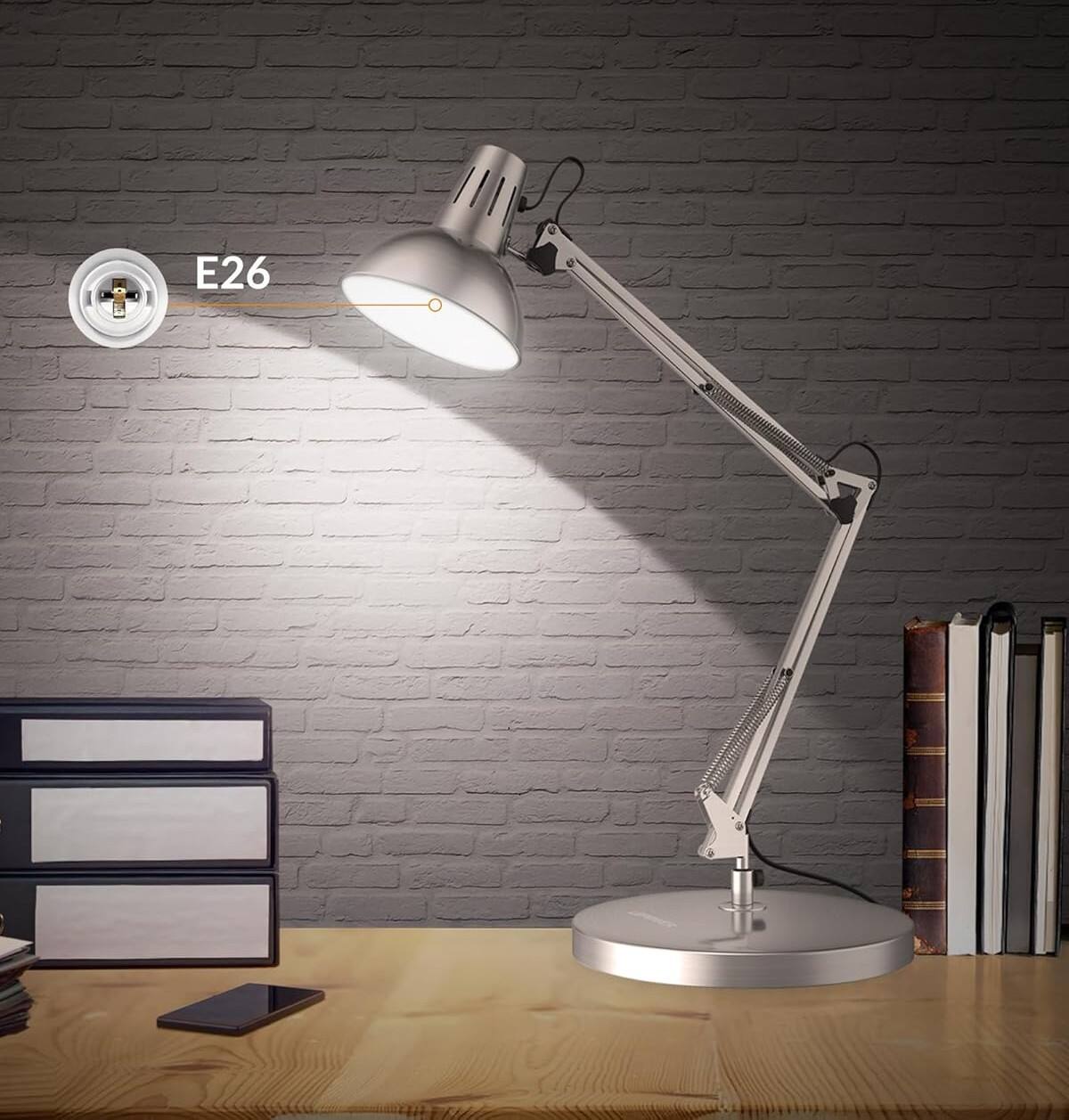 Alt View 3. FINEAK - Adjustable Metal Desk Lamp with Clamp-Eye-Caring Reading & Office Light - Silver.