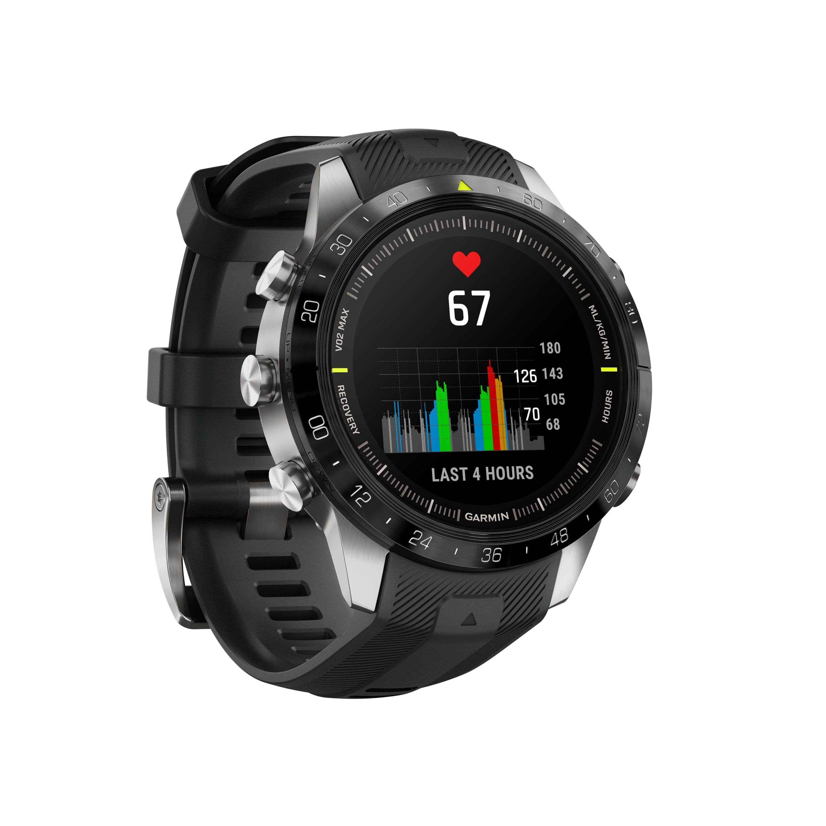 The text on the image reads:
"1 40 0 - 30 - 20 MAX 67 : vo2 180 ML/KG/MIN 126 143 105 RECOVERY 70 68 HOURS 8 - LAST 4 HOURS 12 60 GARMIN 24 48 : I 36"
This text is likely related to a fitness tracking device, such as a smartwatch or a fitness tracker, and provides information about the user's physical activity, heart rate, and other fitness-related data. The text includes various numbers and terms, such as "vo2," "ML/KG/MIN," "RECOVERY," "HOURS," "LAST 4 HOURS," and "GARMIN," which are likely related to the device's functions and features.