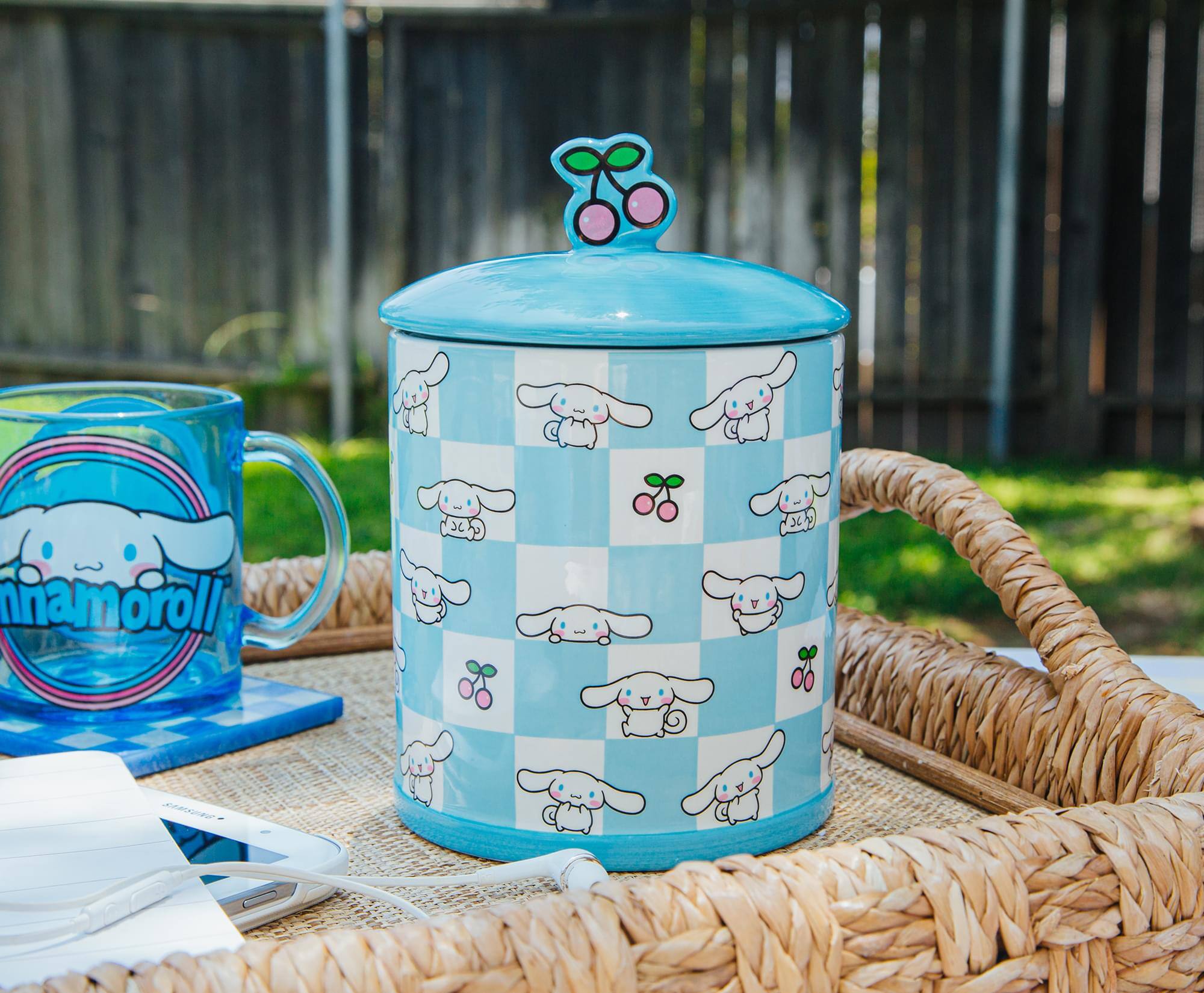 Alt View 2. Silver Buffalo - Sanrio Cinnamoroll Cherry Ceramic Snack Jar | Holds 64 Ounces - Blue.