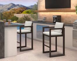 PURPLE LEAF - Outdoor Caesar Bar Stools Set of 2 Modern Aluminum Barstools with Stainless Removable Cushion for Kitchen Outside Island - Bronze-Bar Stool