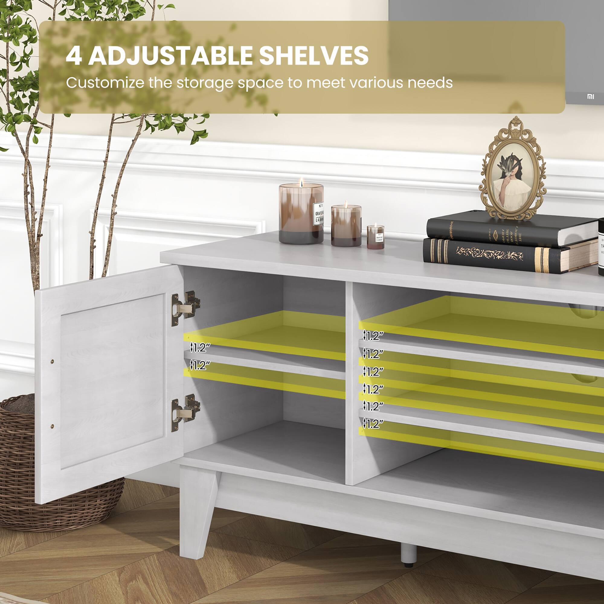 4 ADJUSTABLE SHELVES Customize the storage space to meet various needs DI - M - :1.2" :1.2" :1.2" :1.2" :1.2" :1.2" :1.2" :1.2"