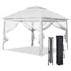 Front. Ainfox - Ainfox 11x11FT Pop Up Canopy Tent with Mesh Netting,Portable Carry Bag,Stakes & Ropes,Outdoor Gazebo - White.