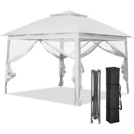 Ainfox - 11x11FT Pop Up Canopy Tent with Mesh Netting,Portable Carry Bag,Stakes & Ropes,Outdoor Gazebo - White