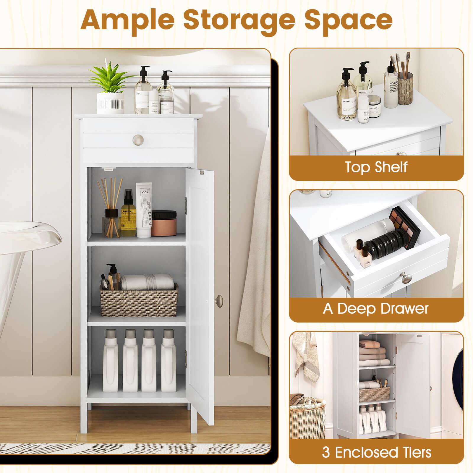 Ample Storage Space

- Top Shelf
- A Deep Drawer
- 3 Enclosed Tiers