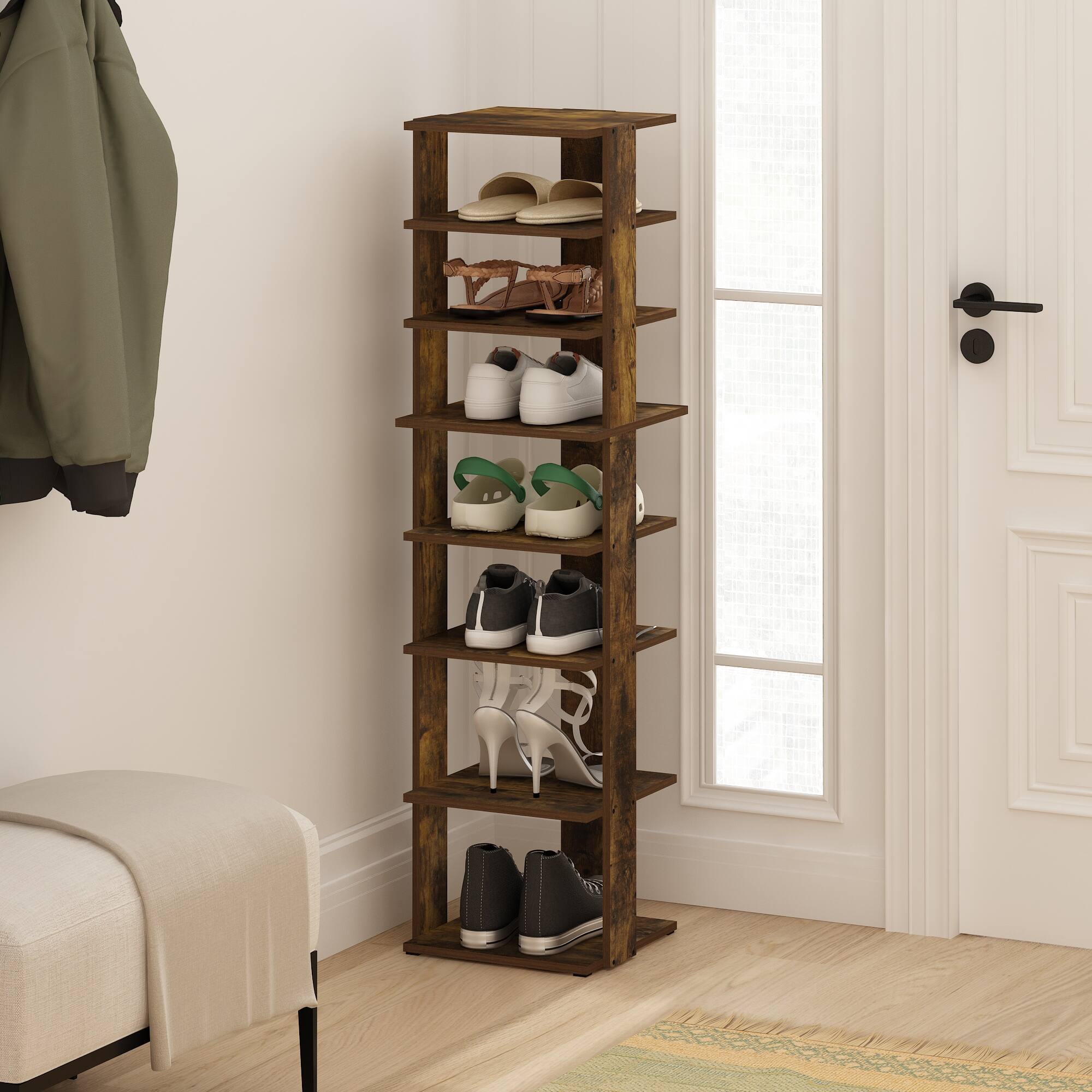 Alt View 5. Furinno - Compact 8-Tier Vertical Space Saving Free Standing Shoe Tower, Shoe Rack for Closet Entryway - Amber Pine.