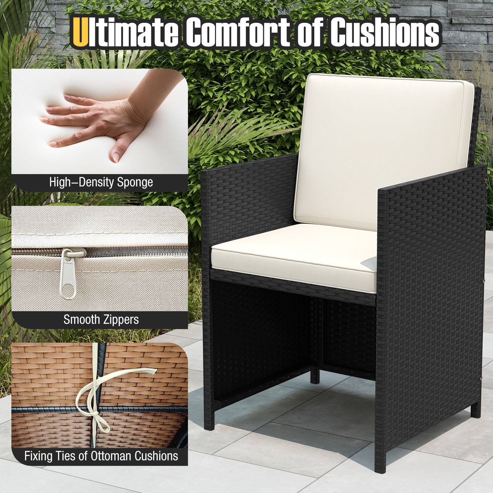 Ultimate Comfort of Cushions

- High-Density Sponge
- Smooth Zippers
- Fixing Ties of Ottoman Cushions