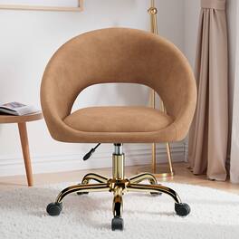 Brick Attic - Vanity Chair with Wheels,Comfy Home Office Desk Chairs Adjustable ,Velvet Makeup Chair Swivel Computer Task ChairsWomen - Brown
