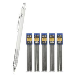 Unique Bargains - Mech Pencil 0.7mm, Lead Holder Medium Point Metal w/ 5pcs Refills for Drawing, Sketching, Woodworking - White