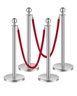 VEVOR - Stanchions and Velvet Ropes 4Pcs, Hollow Base with Stainless Steel Post, 2 Red Velvet Ropes and Posts - Silver red velvet