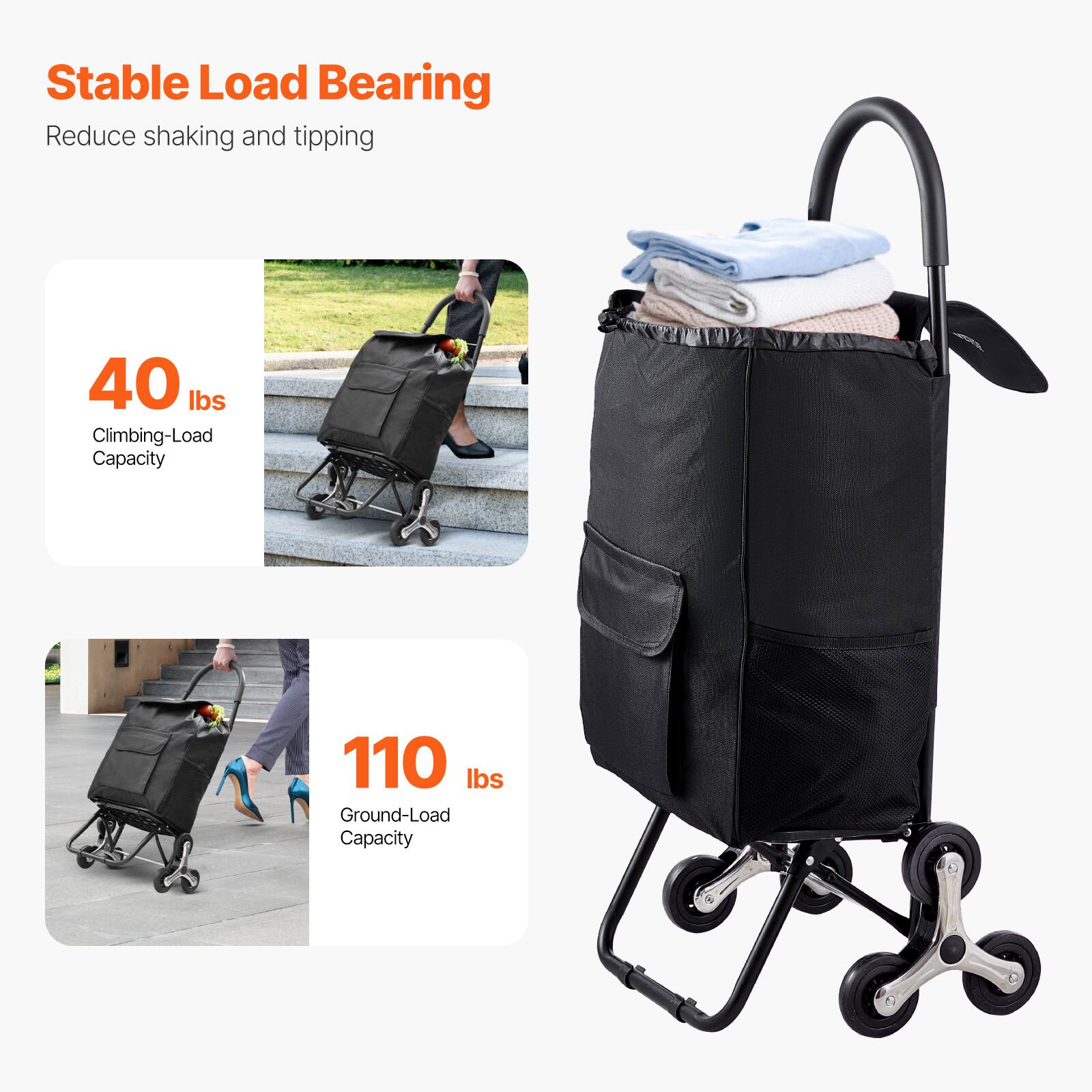 Stable Load Bearing  
Reduce shaking and tipping  

40 lbs  
Climbing-Load Capacity  

110 lbs  
Ground-Load Capacity