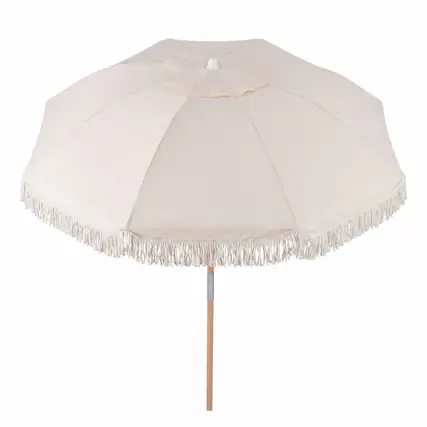 Front. Costway - Costway 6 FT Patio Umbrella with Fringe, Push Button Tilt, 8 Sturdy Ribs, Wood Pole - Off-White.