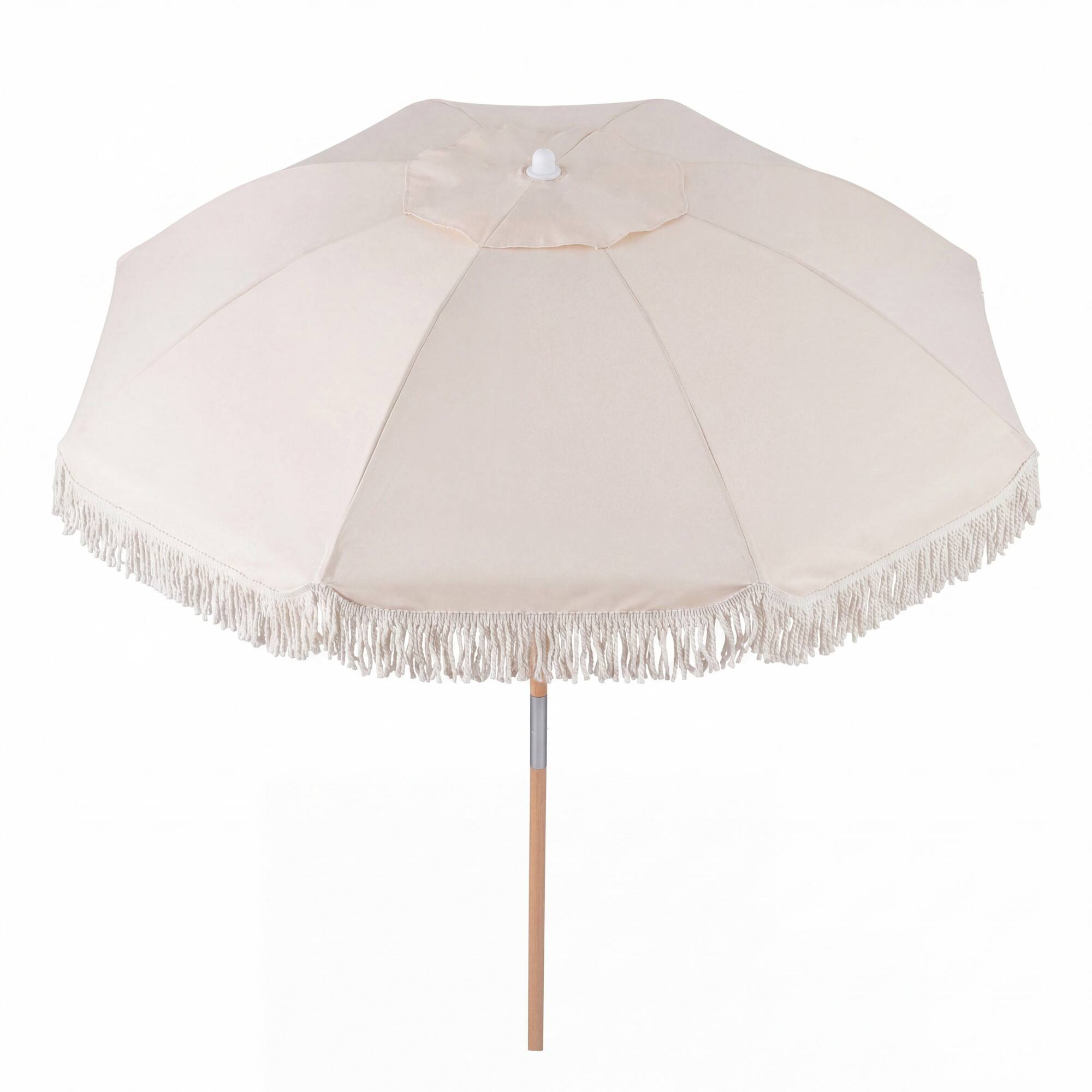 Front. Costway - Costway 6 FT Patio Umbrella with Fringe, Push Button Tilt, 8 Sturdy Ribs, Wood Pole - Off-White.