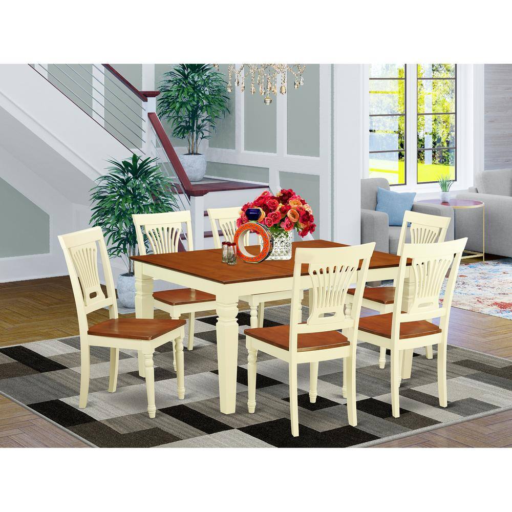 Back. East West Furniture - 7 Pc Kitchen table set with a Dining Table and 6 Wood Kitchen Chairs in Buttermilk and Cherry - Buttermilk & Cherry.