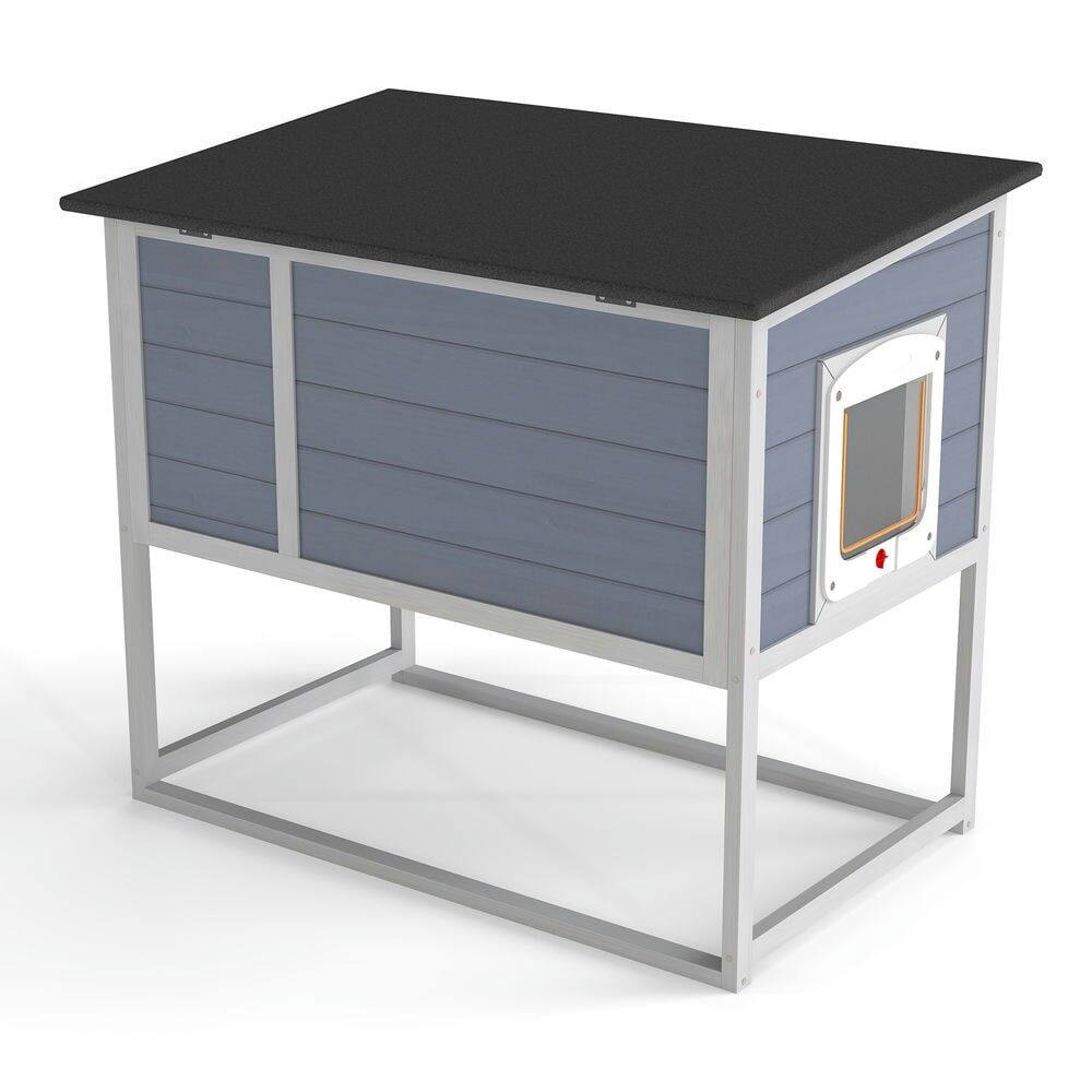 Alt View 5. Resenkos - Resenkos Elevated Cat Shelter, Weatherproof Feral Home With High Legs, Curtained & Escape Door, Openable Top, Gray.