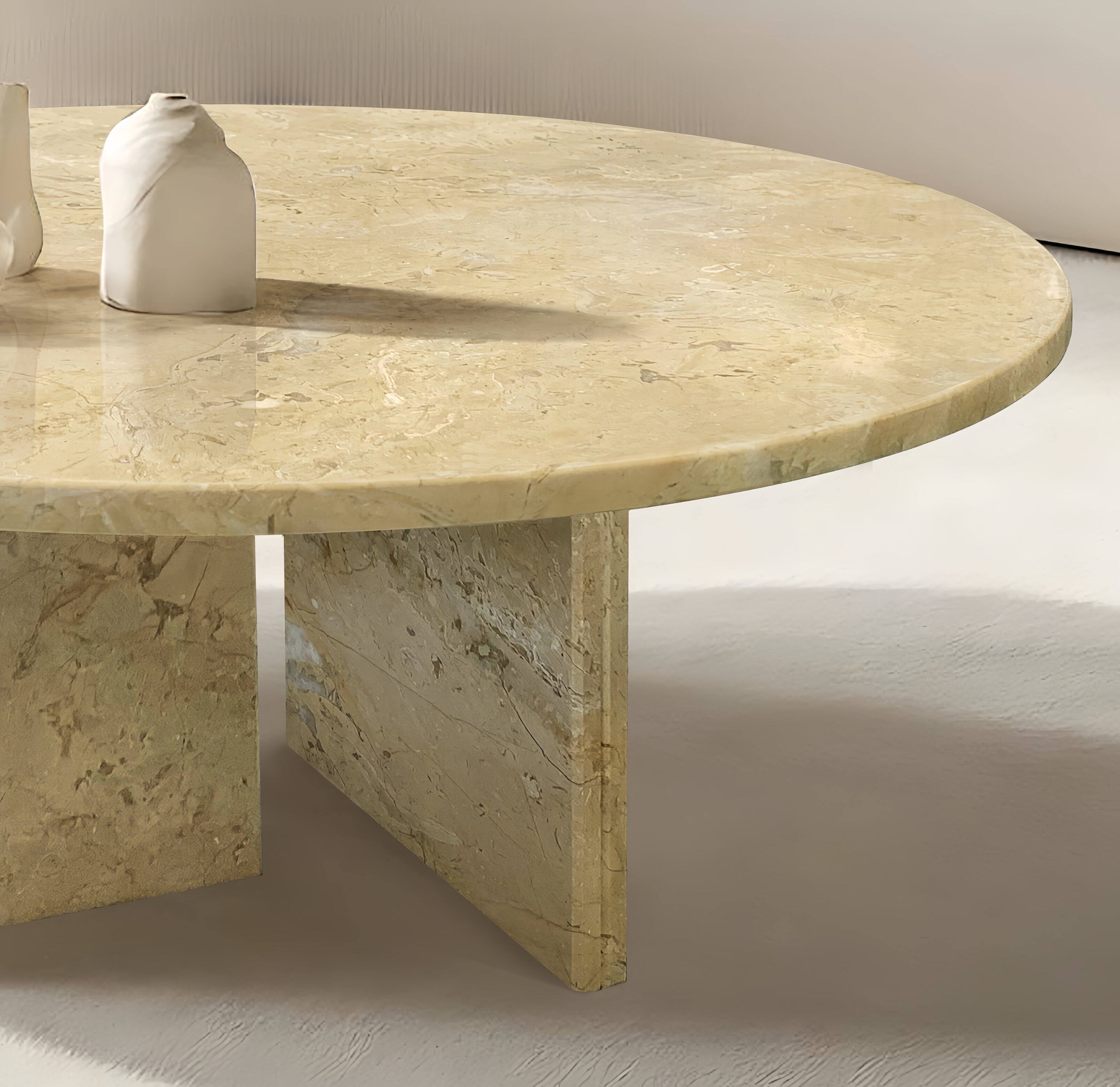 Alt View 1. APRILSOUL - Large Curved Tier Traditional Round Wooden Center Coffee Table with Wheels Mid Century Style Living Room - yellow.