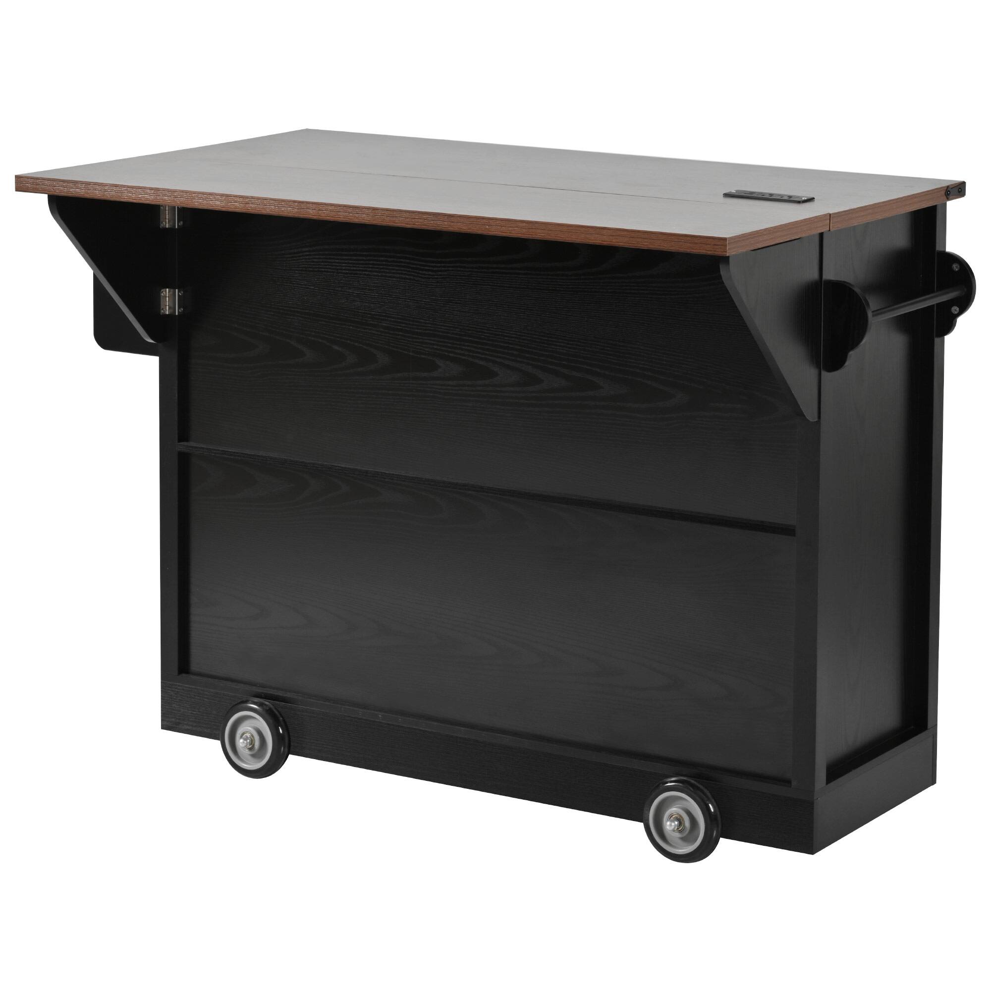Alt View 8. PexFix - 54" Farmhouse Kitchen Island Cart with Built-in Power Outlet, Drop Leaf and Abundant Storage - Black.