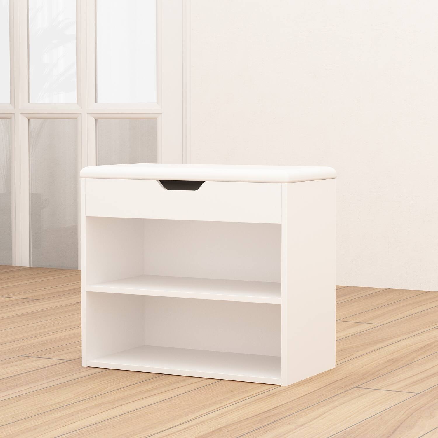 Alt View 9. FUFU&GAGA - Small Shoe Bench with Storage Box and Rack – Space-Saving Entryway Organizer - White.