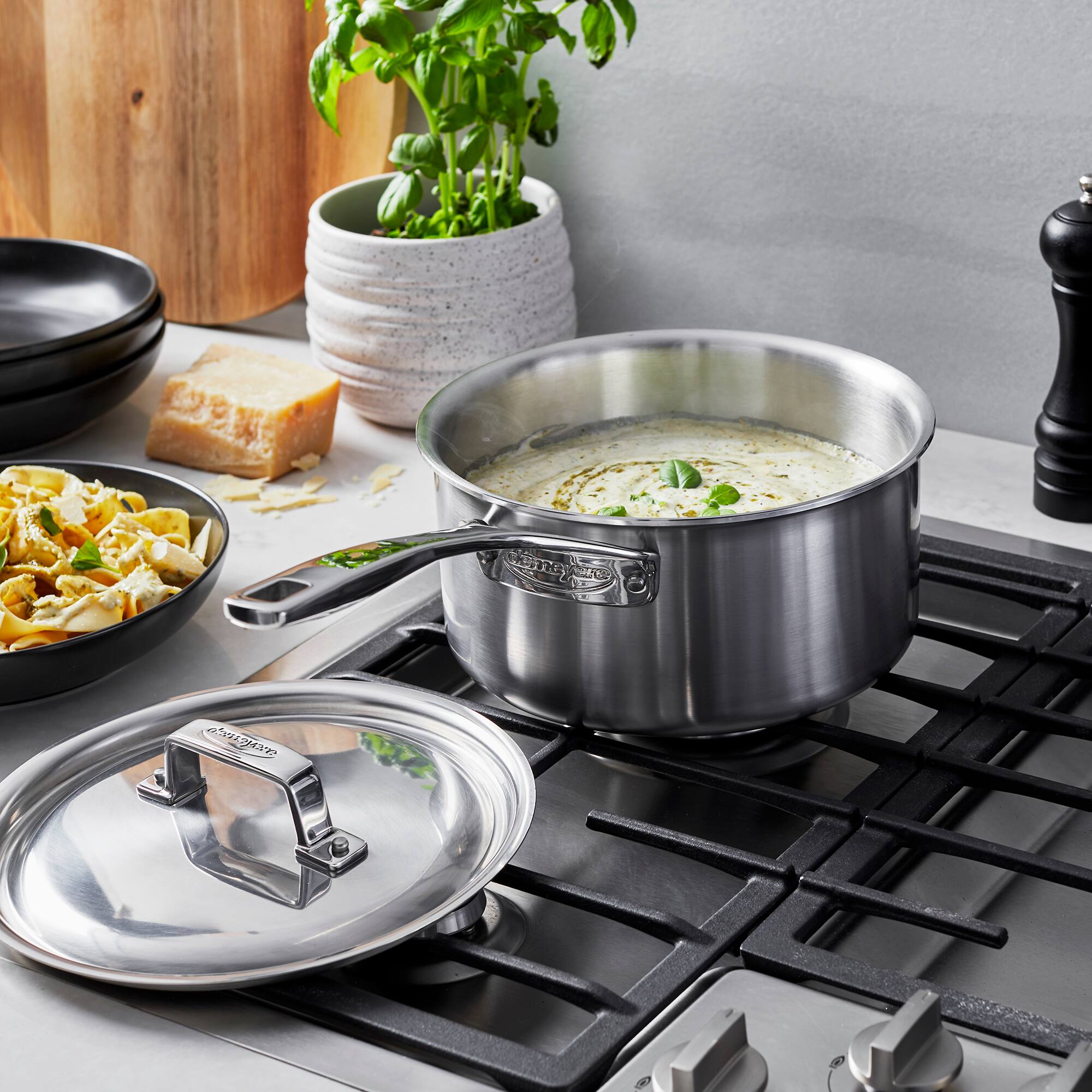 Alt View 1. Demeyere - Demeyere Essential 5-ply 3-qt Stainless Steel Saucepan with Lid - Stainless Steel.