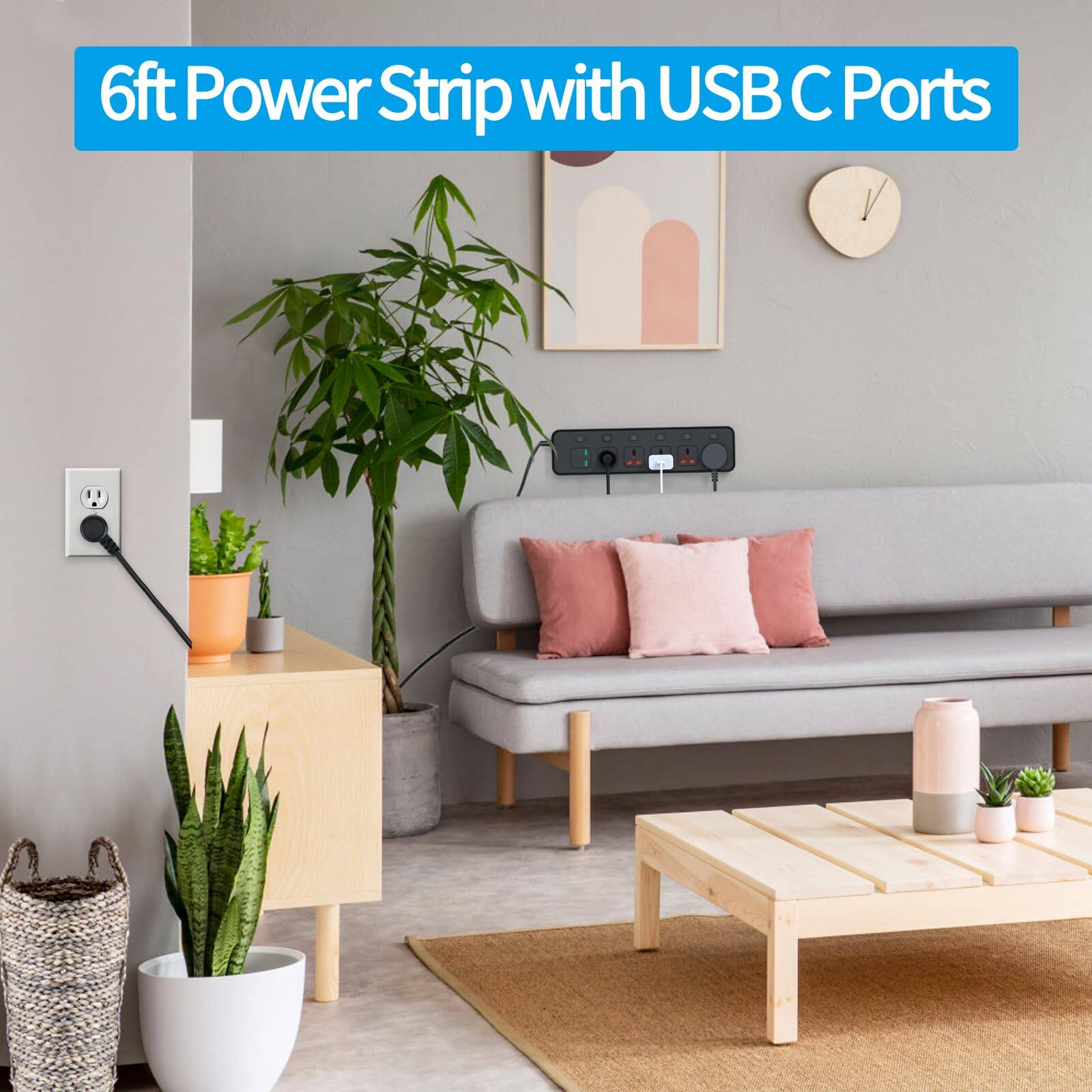 6ft Power Strip with USB C Ports