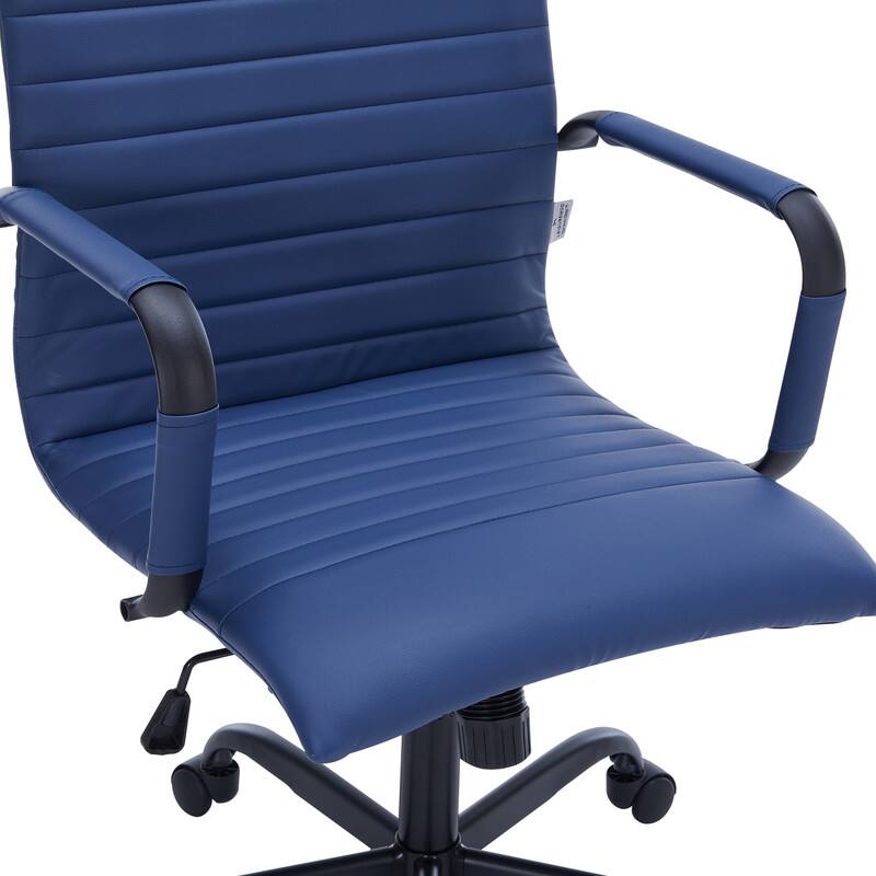 Alt View 7. LeisureMod - Harris Mid-Back Leather Office Chair Adjustable Height Tilt in Black Stainless Steel 360-Degree Swivel - Blue.