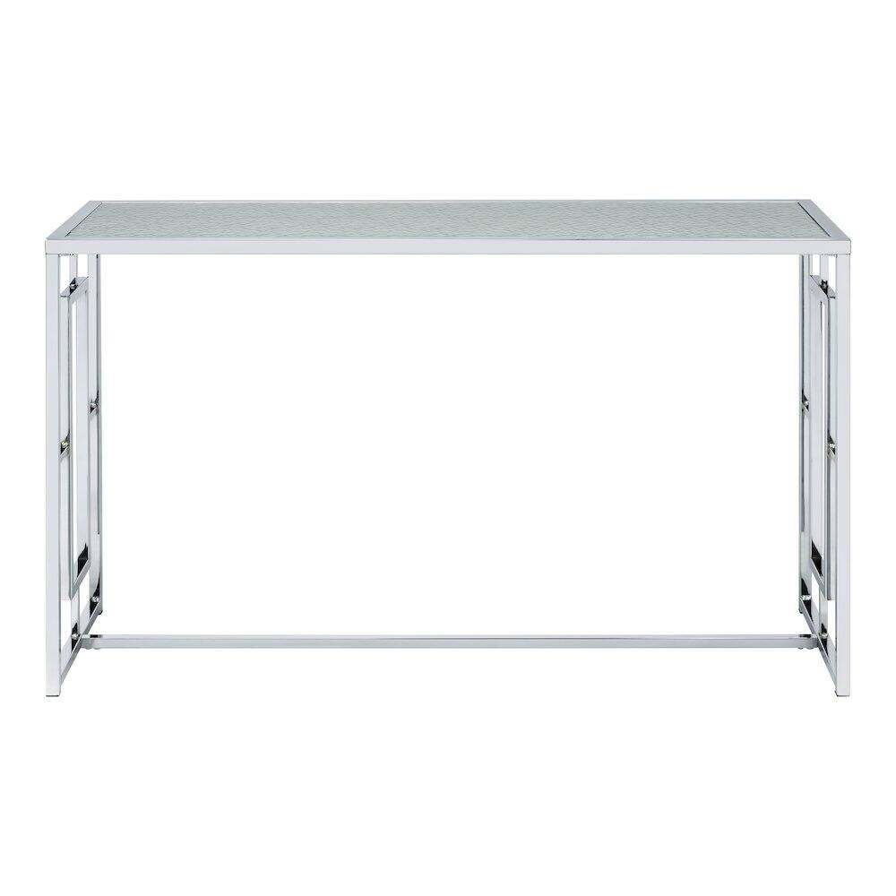 Alt View 1. Furniture of America - Harper Metal Chrome Sofa Table with Pattern Top in Chrome - Silver.