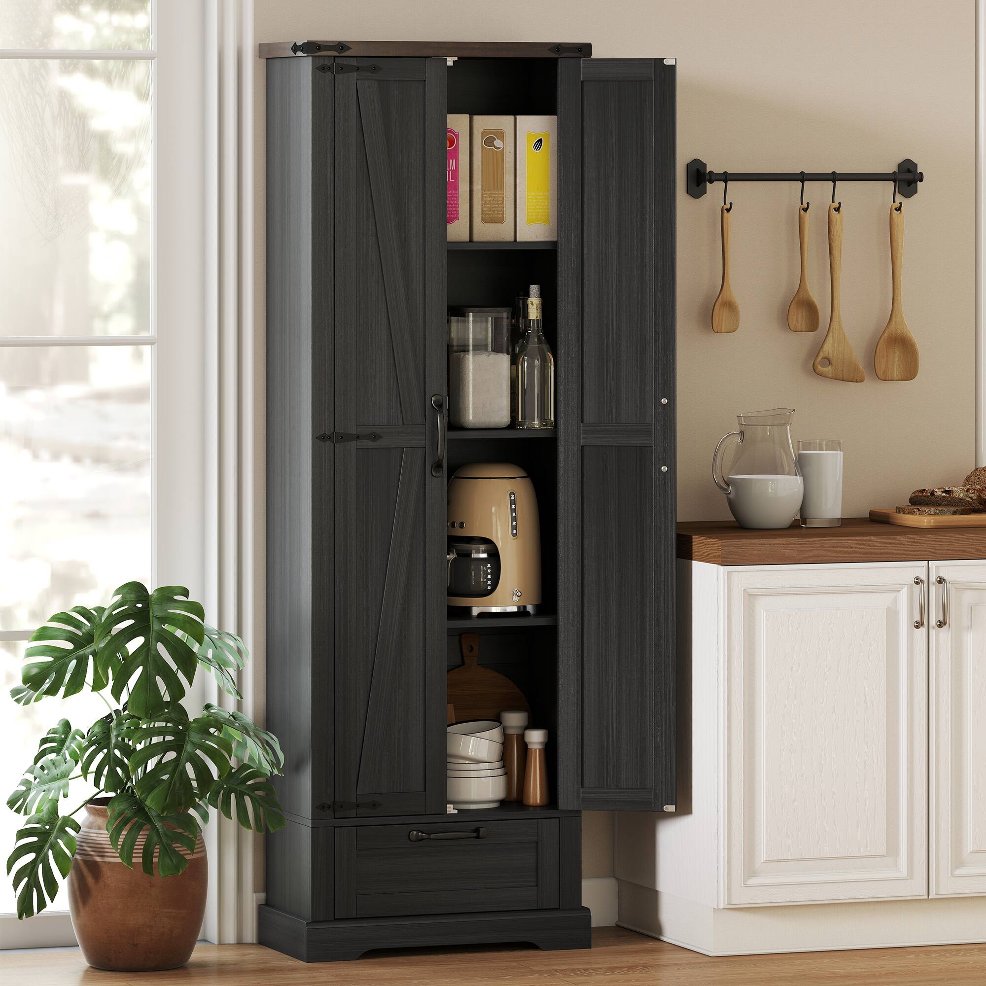 Alt View 1. Homcom - Pantry Cabinet, Kitchen Storage Cabinet with Adjustable Shelves - Black.